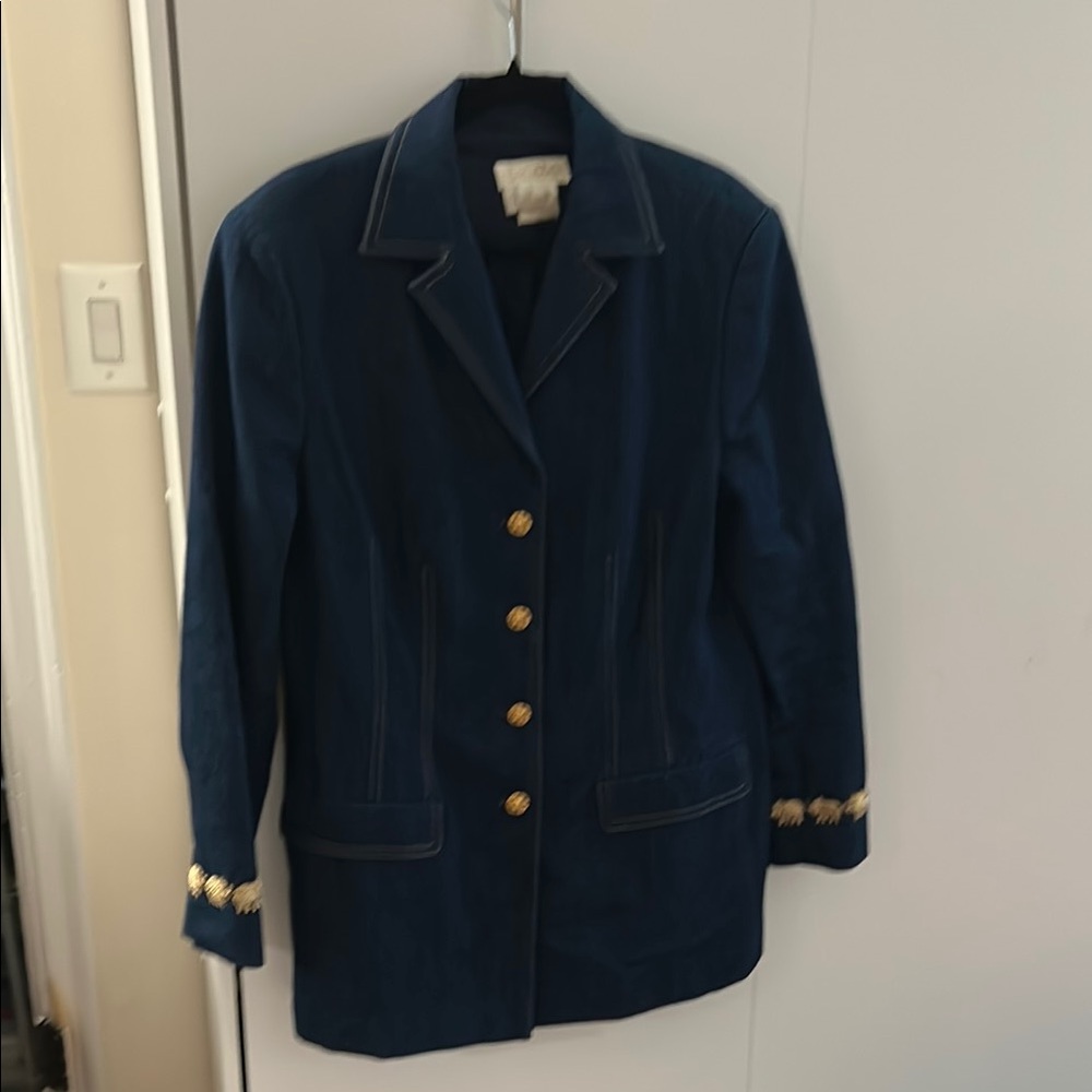 Escada size 44 Navy Blue Women's Jacket with Gold Accents